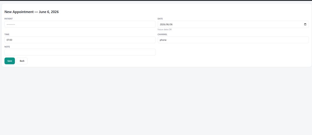Actual EMR appointments screen using sample data
