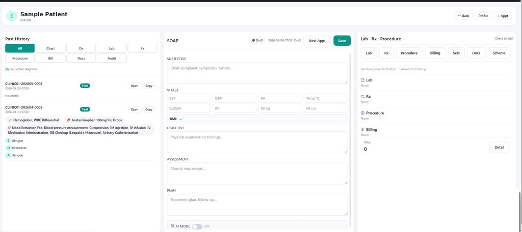 Actual EMR clinical chart screen using sample data